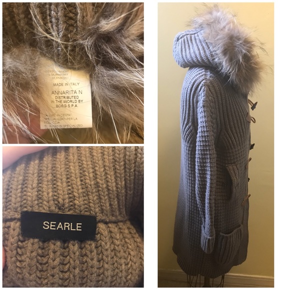SEARLE Sweater Coat w/Fur Trim Detachable Hood - Picture 3 of 6